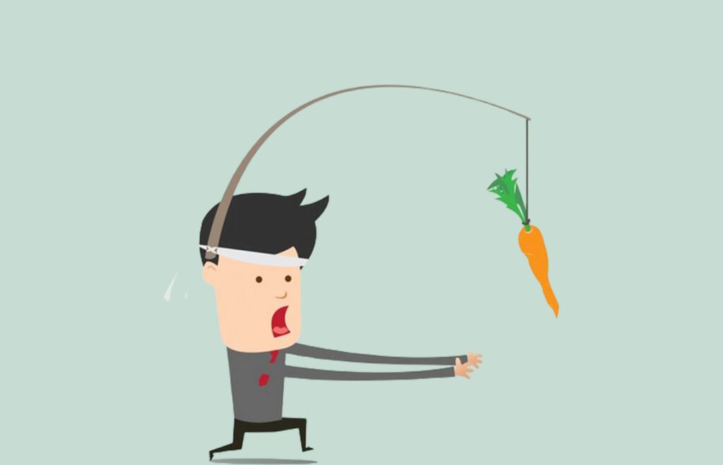 illustration of man running behind carrot